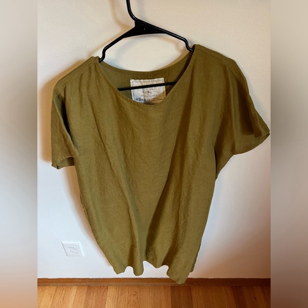 Not Perfect Linen Short Sleeve Tunic Dress - Olive Green